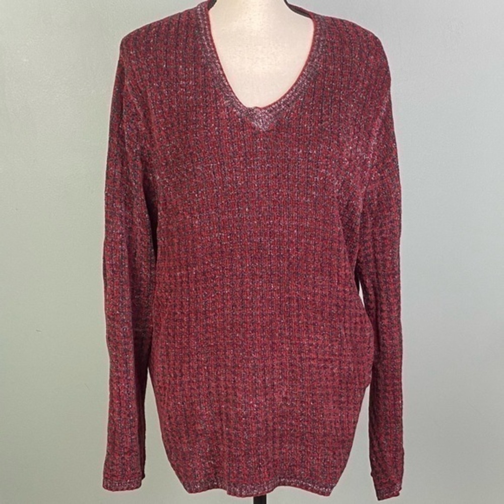 CAROLYN TAYLOR red and blue Vintage chenille sweater in size 2X. EUC